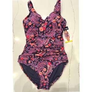 NWT SIZE SMALL Lands End One Piece Swimsuit Women Purple Paisley UPF 50